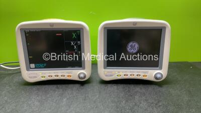 2 x GE Dash 4000 Patient Monitors Including ECG, NBP, CO2, BP1, BP2, SpO2 and Temp/Co Options (Both Power Up) *SN SD009285717GA, SBG05390845GA*