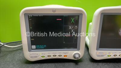 2 x GE Dash 4000 Patient Monitors Including ECG, NBP, CO2, BP1, BP2, SpO2 and Temp/Co Options (Both Power Up) *SN SD009285717GA, SBG05390845GA* - 2