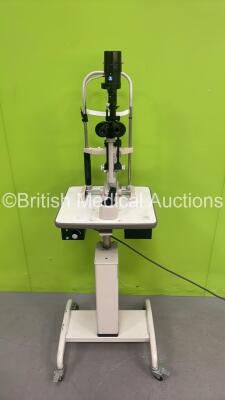 Nidek SL-450 Slit Lamp with Binoculars, 1 x 10x Eyepiece on Nidek Hydraulic Table (Powers Up with Good Bulb, Table Tested Working)