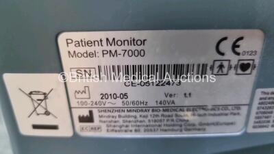 Mindray PM-7000 Patient Monitor Including ECG, SpO2, NIBP, T1 and T2 Options and Patient Monitoring Cables Including ECG and SpO2 (Powers Up) *SN CE05122473* - 5