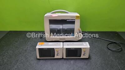 Job Lot Including 1 x Philips IntelliVue MP30 Patient Monitor (Powers Up Missing Dial - See Photo) and 2 x IntelliVue X2 Handheld Patient Monitors Including ECG, SpO2, NBP, Press and Temp Options (Both Power Up 1 x with Faulty Screen - See Photo) *SN DE83