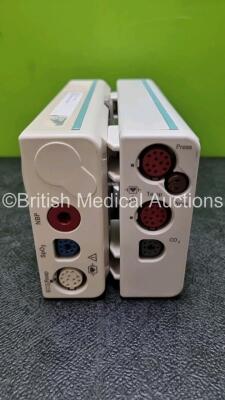 Job Lot Including 1 x Philips M3014A Modules Including CO2, Temp and Press Options and 1 x Philips M3001A Modules Opt A01 Including ECG, SpO2 and NBP Options *SN DE83711832 / DE512C6818* - 2