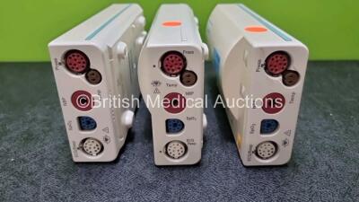 3 x Philips M3001A Modules Including ECG, SpO2, NBP, Press and Temp Options *SN DE12A9143 / DE512B9559 / DE512B9418* - 2