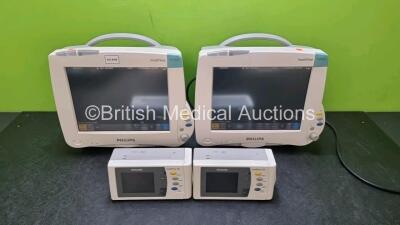 Job Lot Including 2 x Philips IntelliVue MP50 Patient Monitors (Both Power Up) and 2 x IntelliVue X2 Handheld Patient Monitors Including ECG, SpO2, NBP, Press and Temp Options (Both Power Up) *SN DE037C4010 / DE037A1160 / DE443025762 / DE44025748*