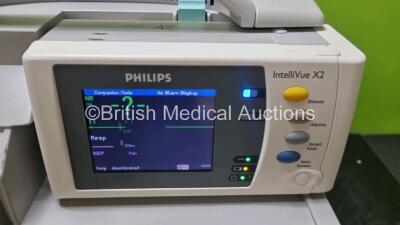 Job Lot Including 2 x Philips IntelliVue MP50 Patient Monitors (Both Power Up) and 2 x IntelliVue X2 Handheld Patient Monitors Including ECG, SpO2, NBP, Press and Temp Options (Both Power Up) *SN DE037C4010 / DE037A1160 / DE443025762 / DE44025748* - 5