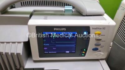 Job Lot Including 2 x Philips IntelliVue MP50 Patient Monitors (Both Power Up) and 2 x IntelliVue X2 Handheld Patient Monitors Including ECG, SpO2, NBP, Press and Temp Options (Both Power Up) *SN DE037C4010 / DE037A1160 / DE443025762 / DE44025748* - 6