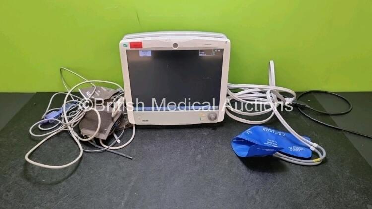 GE Carescape B650 Touch Screen Patient Monitor *Mfd 2011* (Powers Up) and Various Patient Monitoring Cables *SN SEW11405511HA*