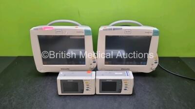 Job Lot Including 2 x Philips IntelliVue MP50 Patient Monitors (Both Power Up) and 2 x IntelliVue X2 Handheld Patient Monitors Including ECG, SpO2, NBP, Press and Temp Options (Both Power Up) *SN DE03795137 / DE508J5287 / DE44025749 / DE44025791*