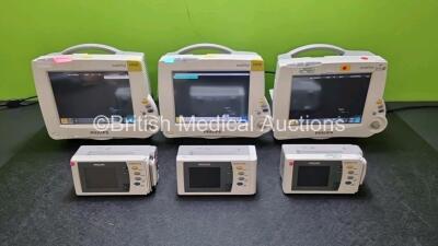 Job Lot Including 3 x Philips IntelliVue MP30 Patient Monitors (All Power Up) 2 x IntelliVue X2 Handheld Patient Monitors Including ECG, SpO2, NBP, Press and Temp Options (Both Power Up, Both with Missing Casing -See Photos and 1 x IntelliVue X2 Handheld 