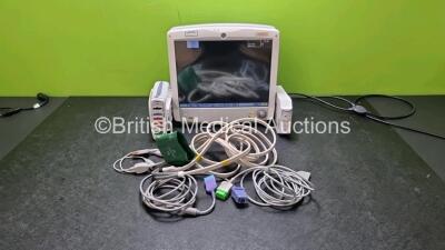 GE Carescape B650 Touch Screen Patient Monitor *Mfd 2012* (Powers Up) with 1 x GE REF 2016793-002 Patient Data Module Including ECG, Temp/CO, P1/P3, P2/P4, SpO2 and NIBP Options *Mfd 2012*, 1 x GE E-miniC-00 Gas Module with Mini D-Fend Water Trap and Pati