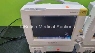 Job Lot Including 2 x Philips IntelliVue MP30 Patient Monitors (Both Power Up) 2 x Philips IntelliVue G5 M1019A Gas Module Including 2 x Water Traps (Both Power Up) and 2 x IntelliVue X2 Handheld Patient Monitors Including ECG, SpO2, NBP, Press and Temp - 4