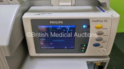 Job Lot Including 2 x Philips IntelliVue MP30 Patient Monitors (Both Power Up) 2 x Philips IntelliVue G5 M1019A Gas Module Including 2 x Water Traps (Both Power Up) and 2 x IntelliVue X2 Handheld Patient Monitors Including ECG, SpO2, NBP, Press and Temp - 7