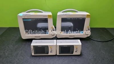 Job Lot Including 2 x Philips IntelliVue MP30 Patient Monitors (Both Power Up) and 2 x IntelliVue X2 Handheld Patient Monitors Including ECG, SpO2 and NBP Options *SN DE315E6660 / DE315E6686 / DE72882347 / DE72882376*