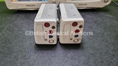 Job Lot Including 2 x Philips IntelliVue MP30 Patient Monitors (Both Power Up) and 2 x IntelliVue X2 Handheld Patient Monitors Including ECG, SpO2, NBP, Press and Temp Options (Both Power Up) *SN DE03758171 / DE03758134 / DE72882353 / DE72882360* - 2