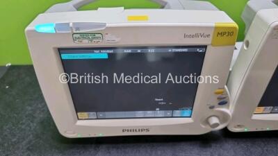 Job Lot Including 2 x Philips IntelliVue MP30 Patient Monitors (Both Power Up) and 2 x IntelliVue X2 Handheld Patient Monitors Including ECG, SpO2, NBP, Press and Temp Options (Both Power Up) *SN DE03758171 / DE03758134 / DE72882353 / DE72882360* - 6