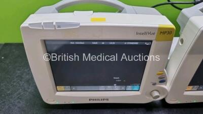 Job Lot Including 2 x Philips IntelliVue MP30 Patient Monitors (Both Power Up) and 2 x IntelliVue X2 Handheld Patient Monitors Including ECG, SpO2, NBP, Press and Temp Options (Both Power Up) *SN DE03758124 / DE03758214 / DE72882355 / DE72882403* - 5