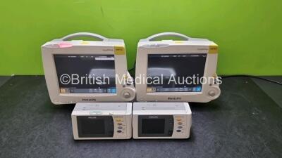 Job Lot Including 2 x Philips IntelliVue MP30 Patient Monitors (Both Power Up) and 2 x IntelliVue X2 Handheld Patient Monitors Including ECG, SpO2, NBP, Press and Temp Options (Both Power Up) *SN DE03758059 / DE03758132 / DE72882345 / DE72882370*