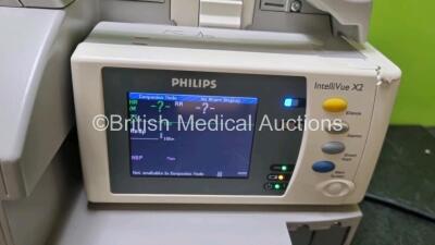 Job Lot Including 2 x Philips IntelliVue MP30 Patient Monitors (Both Power Up) and 2 x IntelliVue X2 Handheld Patient Monitors Including ECG, SpO2, NBP, Press and Temp Options (Both Power Up 1 x with Damage to Casing - See Photo) *SN DE315f1138 / DE037582 - 6