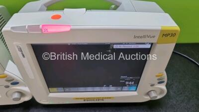 Job Lot Including 2 x Philips IntelliVue MP30 Patient Monitors (Both Power Up) and 2 x IntelliVue X2 Handheld Patient Monitors Including ECG, SpO2, NBP, Press and Temp Options (Both Power Up) *SN DE037B2735 / DE608J5238 / DE728B3829 / DE728B3820* - 3