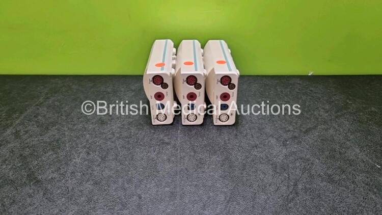 3 x Philips M3001A Modules Including ECG, SpO2, NBP, Press and Temp Options *SN DE512B9887 / DE512B9878 / DE512B94942*