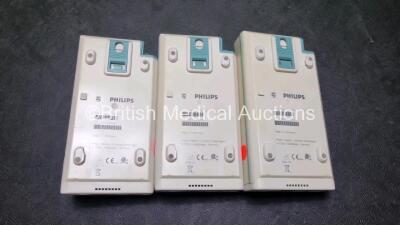 3 x Philips M3001A Modules Including ECG, SpO2, NBP, Press and Temp Options *SN DE512B9887 / DE512B9878 / DE512B94942* - 4