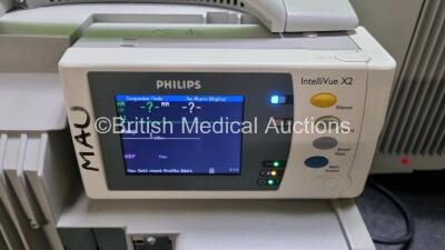 Job Lot Including 1 x Philips IntelliVue MP50 Patient Monitor (Powers Up) 1 x Philips IntelliVue MP50 Patient Monitor (Powers Up, Damage Module Connection - See Photo) and 2 x IntelliVue X2 Handheld Patient Monitors Including ECG, SpO2 and NBP Options (Bo - 8