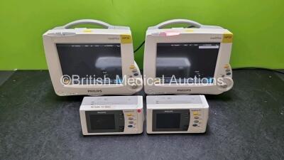 Job Lot Including 2 x Philips IntelliVue MP30 Patient Monitors (Both Power Up) and 2 x IntelliVue X2 Handheld Patient Monitors Including ECG, SpO2, NBP, Press and Temp Options (Both Power Up) *SN DE03758044 / DE03771735 / DE72882366 / DE72882320*