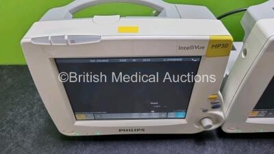 Job Lot Including 2 x Philips IntelliVue MP30 Patient Monitors (Both Power Up) and 2 x IntelliVue X2 Handheld Patient Monitors Including ECG, SpO2, NBP, Press and Temp Options (Both Power Up) *SN DE03758044 / DE03771735 / DE72882366 / DE72882320* - 4