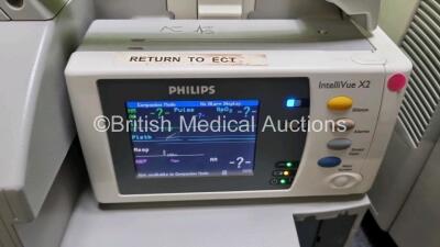 Job Lot Including 2 x Philips IntelliVue MP30 Patient Monitors (Both Power Up) and 2 x IntelliVue X2 Handheld Patient Monitors Including ECG, SpO2, NBP, Press and Temp Options (Both Power Up) *SN DE03758044 / DE03771735 / DE72882366 / DE72882320* - 6