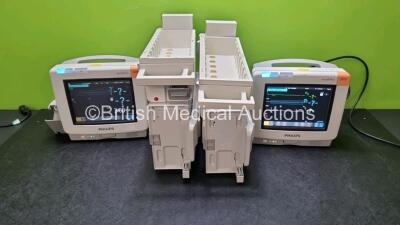 Job Lot Including x Philips IntelliVue MP5 Monitor with ECG, SpO2 and NIBP Options and 4 x Philips 862461 Module Racks *SN DE91334158 / DE56B3334*