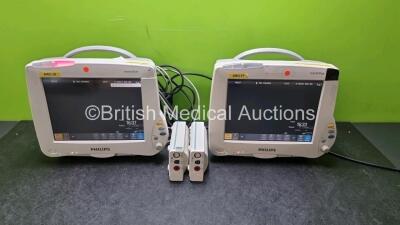 Job Lot Including 2 x Philips IntelliVue MP50 Patient Monitors (Both Power Up) and 2 x Philips M3001A OPT A01 Modules Including ECG, SpO2 and NBP Options *SN DE63206671 / DE632G6705*