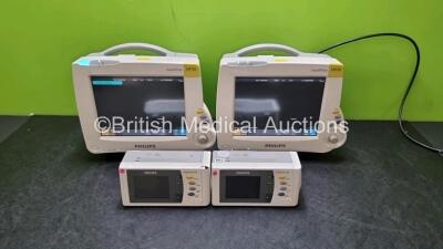 Job Lot Including 2 x IntelliVue MP30 Patient Monitors (Both Power Up Both with Light Scratching on Screen - See Photos) and 2 x IntelliVue X2 Handheld Patient Monitors Including ECG, SpO2, NBP, Press and Temp Options (Both Power Up 1 x with Damage to Cas