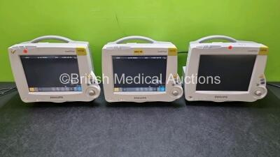 Job Lot Including 2 x Philips IntelliVue MP30 Patient Monitors (1 x Draws Power with Damaged Power Button - See Photo) and 1 x Philips IntelliVue MP20 Patient Monitors (Powers Up) *SN DE72842789 / DE72873328 / DE62224155*