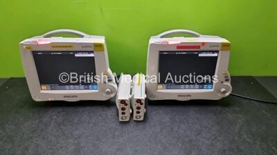 Job Lot Including 2 x Philips IntelliVue MP30 Patient Monitors (Both Power Up) and 2 x Philips M3001A OPT A01 Modules Including ECG, SpO2, NBP PRESS and TEMP Options *SN DE717M4190 / DE907Y7354 / DE72873373 / DE72873350*