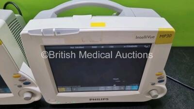 Job Lot Including 2 x IntelliVue MP30 Patient Monitors (Both Power Up Both with Light Scratching on Screen - See Photos) and 2 x IntelliVue X2 Handheld Patient Monitors Including ECG, SpO2, NBP, Press and Temp Options (1 x No Power with Damage to Screen - - 4