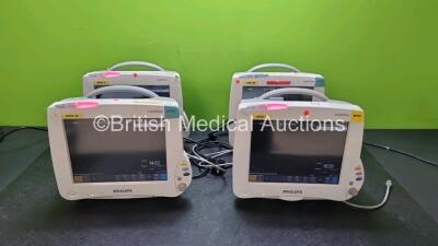 4 x Philips IntelliVue MP50 Patient Monitors (All Power Up All with Damage to Casing - See Photo) *SN DE44025446 / DE82076456 / DE82076448 / DE44205430*