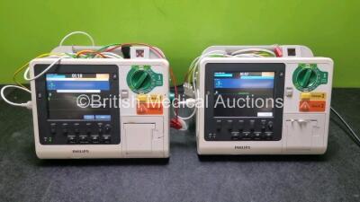 Job Lot Included 1 x Philips Heartstart XL+ Defibrillator Including Pacer, ECG and Printer Options, 1 x Philips Heartstart XL+ Defibrillator Including Pacer, ECG, SpO2 and Printer Options with 2 x 3 Lead ECG Leads and 2 x Ref 9898031672821 Batteries (Bot