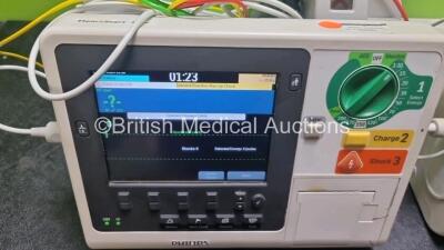 Job Lot Included 1 x Philips Heartstart XL+ Defibrillator Including Pacer, ECG and Printer Options, 1 x Philips Heartstart XL+ Defibrillator Including Pacer, ECG, SpO2 and Printer Options with 2 x 3 Lead ECG Leads and 2 x Ref 9898031672821 Batteries (Bot - 3