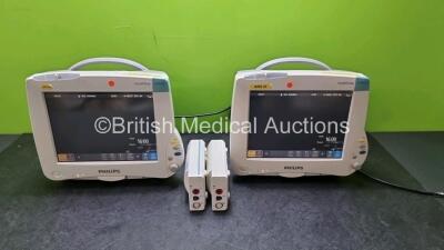 Job Lot Including 2 x Philips IntelliVue MP50 Patient Monitors (Both Power Up) and 2 x Philips M3001A OPT A01 Modules Including ECG, SpO2 and NBP Options *SN DE907U8579 / DE3450DA88 / DE44025456 / DE44025397*