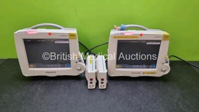 Job Lot Including 2 x Philips IntelliVue MP20 Patient Monitors (Both Power Up) and 2 x Philips M3001A OPT A01 Modules Including ECG, SpO2 and NBP Options *SN DE717M4922 / DE717M4226 / DE72842704 / DE62225712*