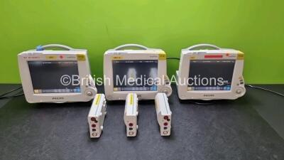 Job Lot Including 3 x Philips IntelliVue MP20 Patient Monitors (All Power Up) 1 x Philips M3001A OPT A01 Module Including ECG, SpO2 and NBP Options and 2 x Philips M3001A OPT A01C06 Modules Including ECG, SpO2, NBP, PRESS and TEMP Options *SN DE907U4197