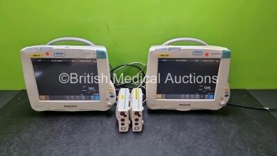 Job Lot Including 2 x Philips IntelliVue MP50 Patient Monitors (Both Power Up) and 2 x Philips M3001A OPT A01C06 Modules Including ECG, SpO2, NBP, PRESS and TEMP Options *SN DE907U8372 / DE6321711 / DE44025404 / DE44025403*