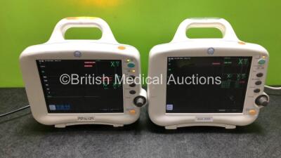 2 x GE Dash 3000 Patient Monitors Including ECG, NBP, CO2, BP1, BP2, SpO2 and Temp/Co Options (Both Power Up, 1 x Damage to Casing - See Photos) *SN AAB04439302GA / NA*