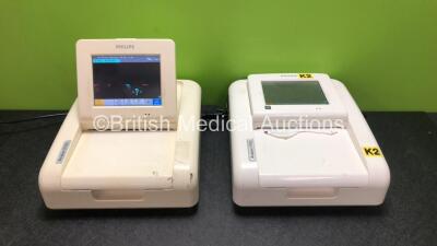 2 x Philips Avalon FM30 Fetal Monitors (Both Power Up, 1 x Missing Screen Stand, 1 x Damaged Casing - See Photos) *SN DE65937238 / DE53101864*