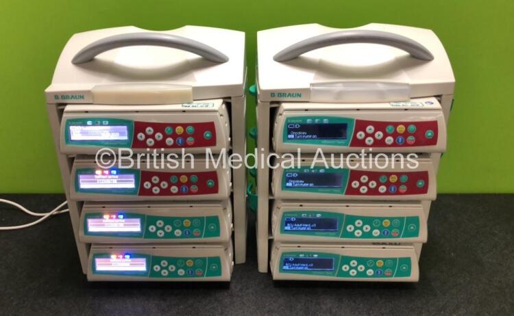 8 x B. Braun Infusomat Space Infusion Pumps with 2 x Space Station Docking Stations and 2 x Power Supplies (All Power Up) *SN 449515 / 449275 / 449447 / 449507 / 449542 / 449281 / 449644 / 449030*