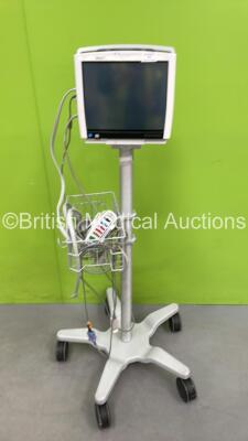 GE B450 Carescape Patient Monitor on Stand (No Power) with 2 x GE Ref 2016793-002 Modules Including ECG, SpO2, Temp/CO, P1/P3, P2/P4, Defib/Sync and NIBP Options, 1 x GE ECG Lead, 1 x SpO2 Finger Sensor and 1 x NIBP Hose