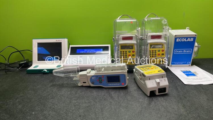 Mixed Lot Including 1 x Ambu aScope Monitor (Untested Due to Missing Power Supply) 1 x Connected Care Nurse Station Unit (Powers Up) 1 x CME Medical Ref 400-339S T PCA Pain Management Syringe Pump (Powers Up) 1 x Ecolab Drain Brain and 3 x CME McKinley Bo