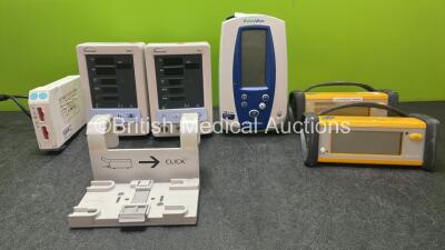 Mixed Lot Including 1 x GE Type E-PP-00 Module, 2 x Datascope Duo Patient Monitors (Both Power Up) 1 x Welch Allyn Spot Vital Signs Monitor (Powers Up) 1 x Bedhanger Mount REF KU.4900.991 Mount and 2 x GE Ohmeda Tru Sat Oximeters (Both Untested Due to Mi