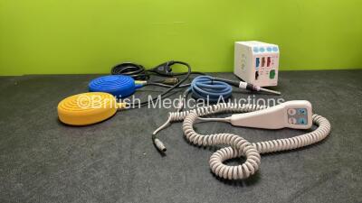 Mixed Lot Including 1 x Zenthon Footswitch, 1 x GE Type E-PRESTN-00 Module Including ECG, SpO2, NIBP, T1-T2, and P1-P2 Options, 1 x CUDA Fiberoptics 1-877-677-2832 Light Source Cable and 1 x Bed Controller (Damaged-See Photo) *SN 6703010, SFO08190CFX*