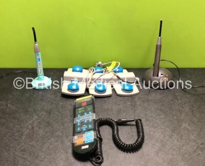 Mixed Lot Including 1 x Premium Plus C01 Curing Light with Docking Station and Power Supply (Powers Up) 1 x Heraeus Kulzer Translux Power Blue Curing Light with Docking Station and Power Supply (Powers Up) 1 x Magnetic Footswitch and 1 x Unknown Table Con